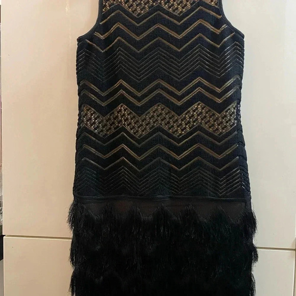VTG Max studio new cocktail midi lined dress crochet fringe black color Sz XS - Picture 2 of 9